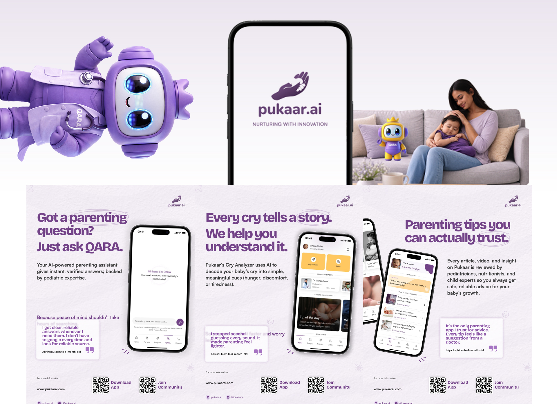 pukaar.ai parenting app and campaign design system